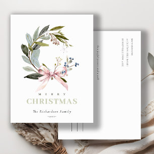 Blush Blue Green Winter Weihnachtsfeiertag Feiertagspostkarte