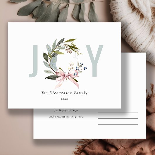 Blush Blue Green Winter Weihnachtsfeiertag Feiertagspostkarte