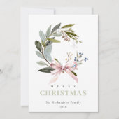 Blush Blue Green Winter Weihnachtskranz Foto Feiertagskarte (Vorderseite)