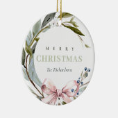 Blush Blue Green Winter Weihnachtskranz Foto Keramik Ornament (Rechts)