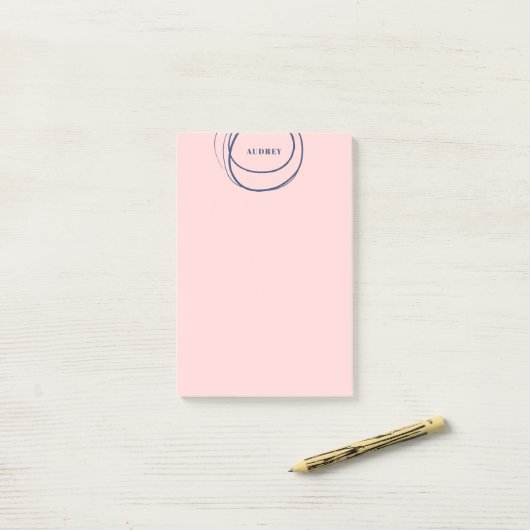 Blush & Blue Ink Circle - Name Post-it Klebezettel (Auf Schreibtisch)