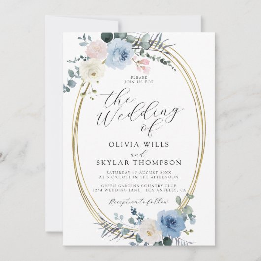 Blush Blue Light Beach Tropical Boho Wedding Einladung (Vorderseite)