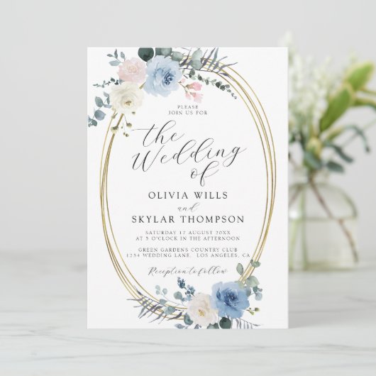 Blush Blue Light Beach Tropical Boho Wedding Einladung (Stehend Vorderseite)