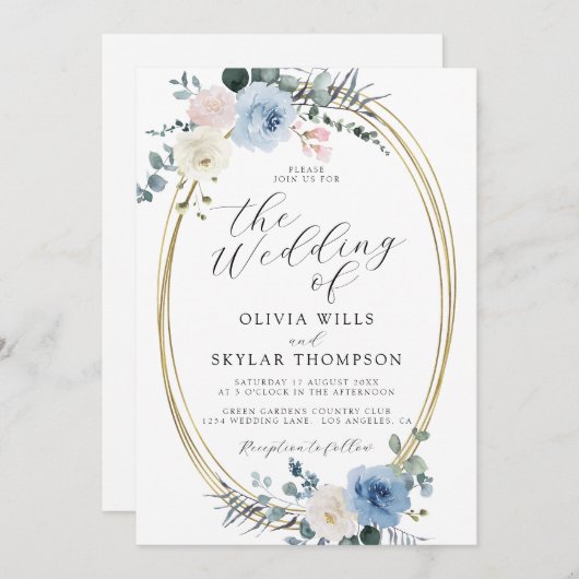 Blush Blue Light Beach Tropical Boho Wedding Einladung (Vorne/Hinten)