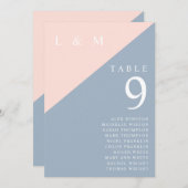Blush Blue Monogram Tischnummer Seekarte (Vorne/Hinten)