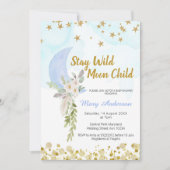 Blush Blue Moon Stars Boho Boy Baby Dusche Einladung (Vorderseite)