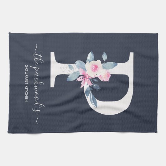 BLUSH BLUE NAVY FLORAL ALPHABETS SCHREIBEN P GESCHIRRTUCH (Horizontal)