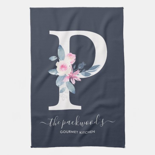 BLUSH BLUE NAVY FLORAL ALPHABETS SCHREIBEN P GESCHIRRTUCH (Vertikal)