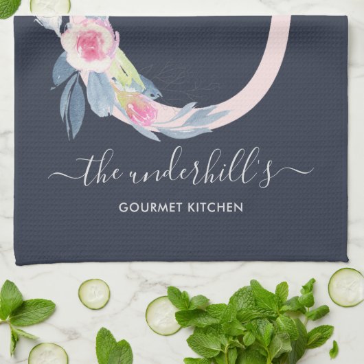 BLUSH BLUE NAVY FLORAL ALPHABETS SCHREIBEN U GESCHIRRTUCH (Gefaltet)