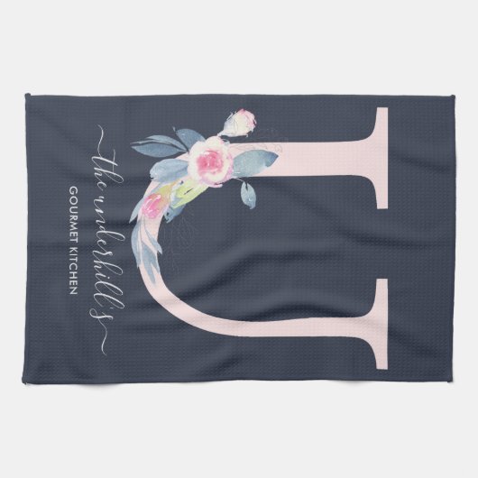 BLUSH BLUE NAVY FLORAL ALPHABETS SCHREIBEN U GESCHIRRTUCH (Horizontal)