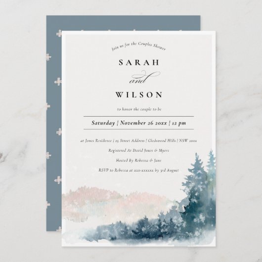 Blush Blue Pine Mountains Paare Dusche laden Dankeskarte (Vorne/Hinten)