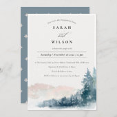 Blush Blue Pine Snow Mountains Verlobung laden Dankeskarte (Vorne/Hinten)