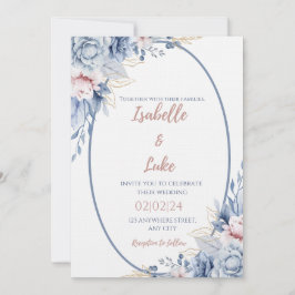 Blush & Blue Rose Goldene Romantik Hochzeitseinlad Einladung