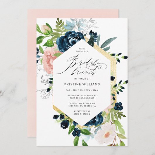 Blush Blue Rosen Watercolor Blumenbrunch Einladung (Vorne/Hinten)