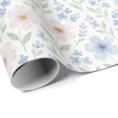 Blush Blue Watercolor Floral Blooms Geschenkpapier (Rolleneckpunkt)