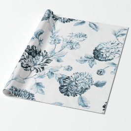 Blush Blue & White Vintag Botanischer Blumentoil Geschenkpapier