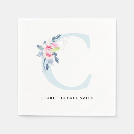 BLUSH BLUE WHUE BLLORAL ALPHABETS BUCHSTABE C SERVIETTE (Vorderseite)