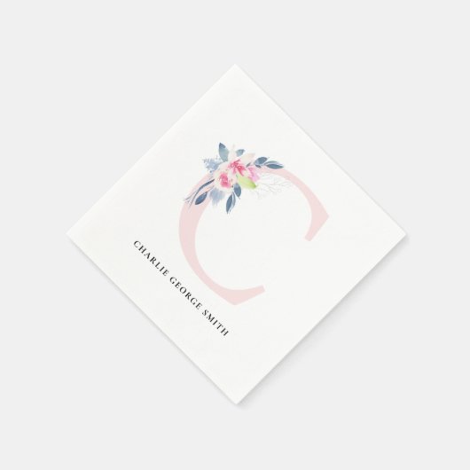 BLUSH BLUE WHUE BLLORAL ALPHABETS BUCHSTABE C SERVIETTE (Ecke)
