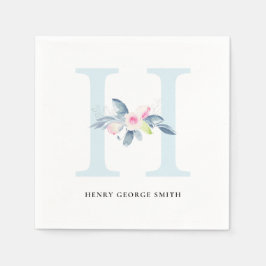 BLUSH BLUE WHUE BLLORAL ALPHABETS LETTER H SERVIETTE