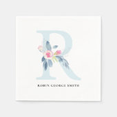 BLUSH BLUE WHUE BLLORAL ALPHABETS LETTER R SERVIETTE (Vorderseite)
