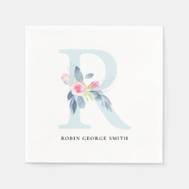 BLUSH BLUE WHUE BLLORAL ALPHABETS LETTER R SERVIETTE