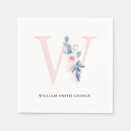BLUSH BLUE WHUE BLLORAL ALPHABETS LETTER W SERVIETTE