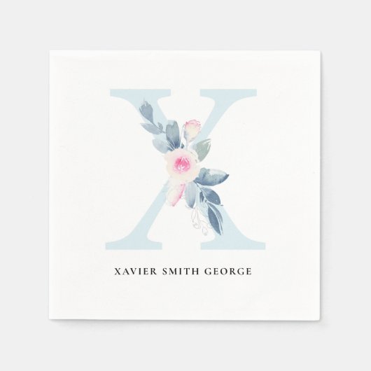 BLUSH BLUE WHUE BLLORAL ALPHABETS LETTER X SERVIETTE (Vorderseite)
