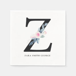 BLUSH BLUE WHUE BLLORAL ALPHABETS LETTER Z SERVIETTE
