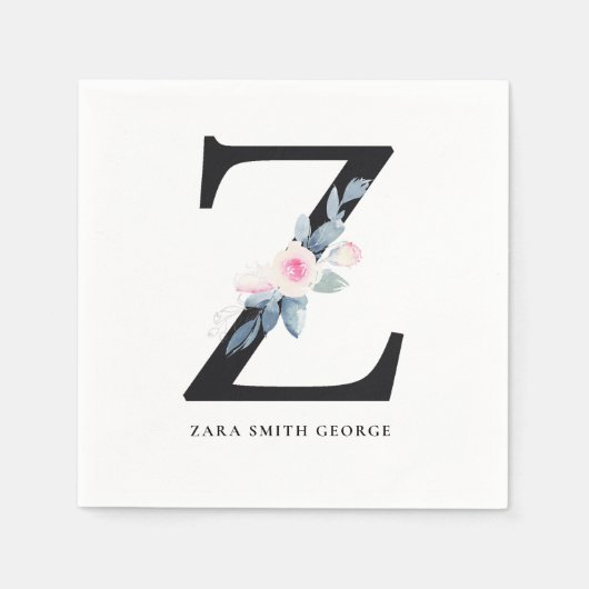 BLUSH BLUE WHUE BLLORAL ALPHABETS LETTER Z SERVIETTE (Vorderseite)