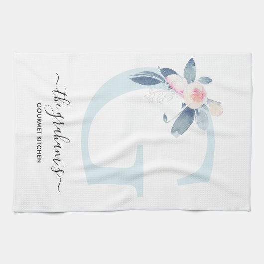 BLUSH BLUE WHUE BLLORAL ALPHABETS SCHREIBEN G GESCHIRRTUCH (Horizontal)