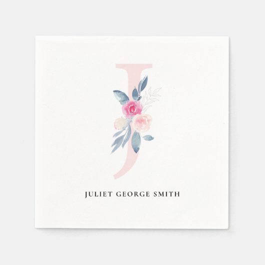 BLUSH BLUE WHUE BLLORAL ALPHABETS SCHREIBEN J SERVIETTE (Vorderseite)