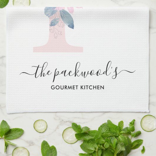 BLUSH BLUE WHUE BLLORAL ALPHABETS SCHREIBEN P GESCHIRRTUCH (Gefaltet)