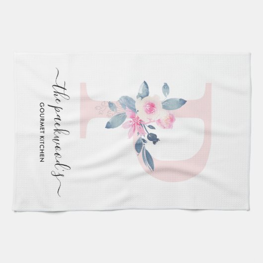 BLUSH BLUE WHUE BLLORAL ALPHABETS SCHREIBEN P GESCHIRRTUCH (Horizontal)