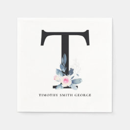 BLUSH BLUE WHUE BLLORAL ALPHABETS SCHREIBEN SERVIETTE