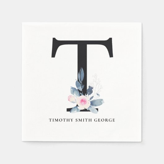 BLUSH BLUE WHUE BLLORAL ALPHABETS SCHREIBEN SERVIETTE (Vorderseite)