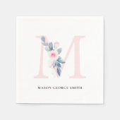 BLUSH BLUE WHUE BLLORAL ALPHABETS SCHREIBEN SERVIETTE (Vorderseite)