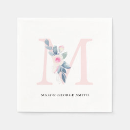 BLUSH BLUE WHUE BLLORAL ALPHABETS SCHREIBEN SERVIETTE