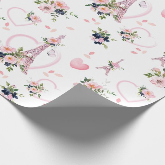 Blush Blues Eiffelturm Muster Geschenkpapier (Ecke)