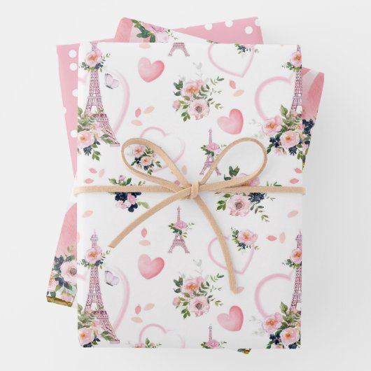 Blush Blues Eiffelturm Muster Geschenkpapier Set (Beispiel)