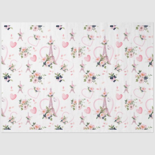 Blush Blues Eiffelturm Muster Seidenpapier (Vorderseite)