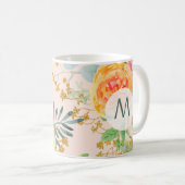 Blush Blues Floral Gold Glitzer Monogram Kaffeetasse (VorderseiteRechts)
