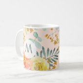 Blush Blues Floral Gold Glitzer Monogram Kaffeetasse (Vorderseite Links)
