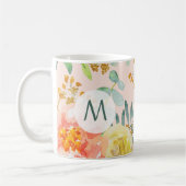 Blush Blues Floral Gold Glitzer Monogram Kaffeetasse (Links)