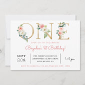 Blush Blues Golden ONE| Einladung zum 1. Geburtsta (Vorderseite)