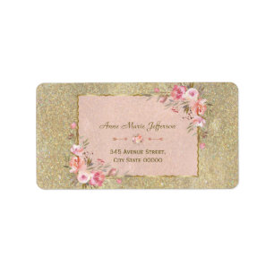 Blush-Blues-Hochzeit in Gold Glitzer Adressaufkleber