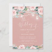 Blush Blues Leaf Streichlichter Einladung Hochzeit (Vorderseite)