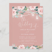 Blush Blues Leaf Streichlichter Einladung Hochzeit (Vorne/Hinten)