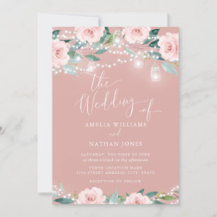 Blush Blues Leaf Streichlichter Einladung Hochzeit