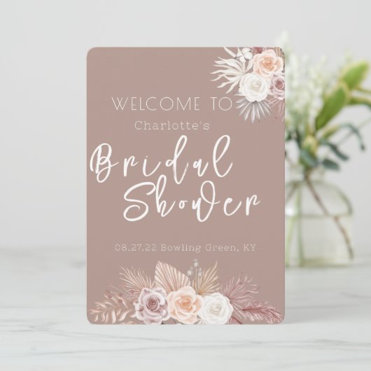 Blush Blume Boho Bridal Dusche Einladung (Stehend Vorderseite)