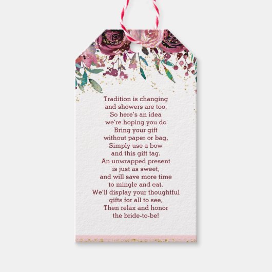 Blush Blume Gold Confetti Bridal Display Dusche Geschenkanhänger (Vorderseite)